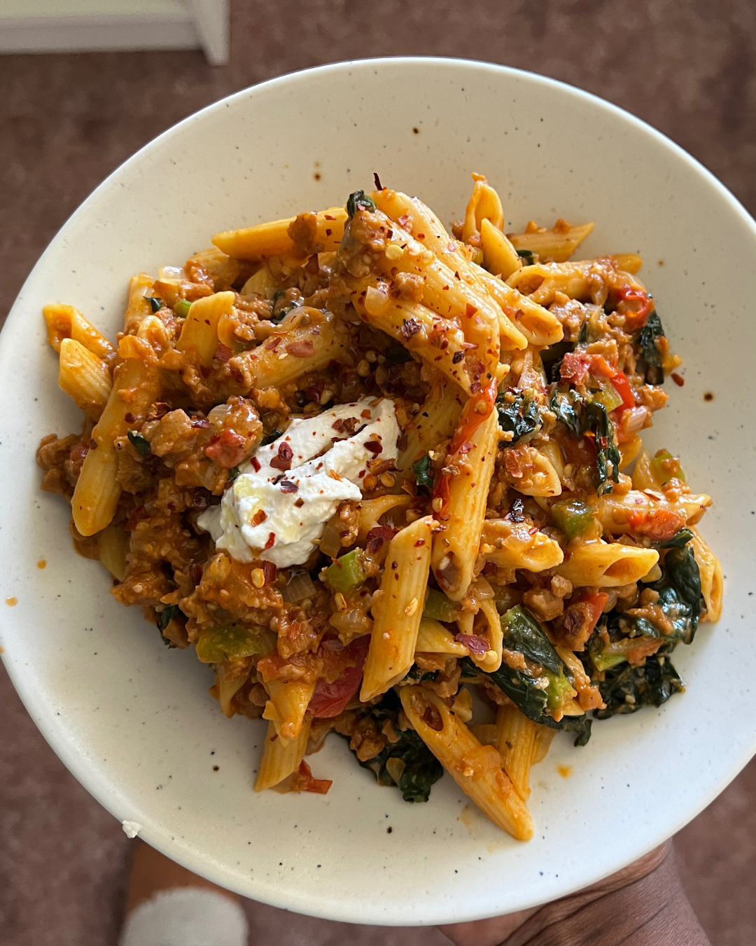 spicy red pepper pesto pasta
